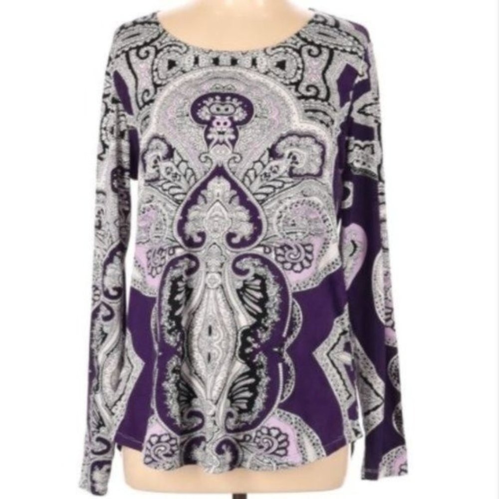 FYLO Purple Paisley Print Stretch Top